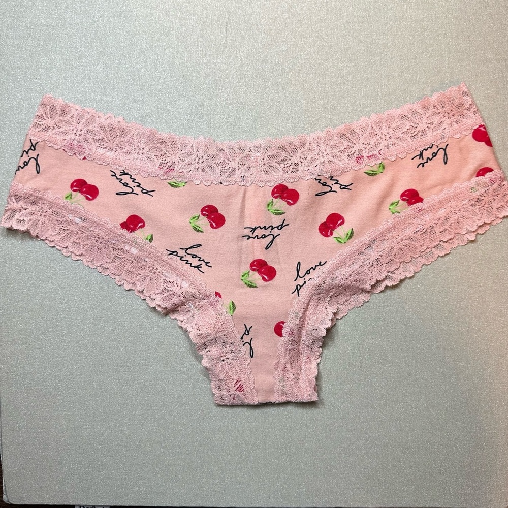 PINK Victoria Secret Cherry Lace Trim Cheeky Panty